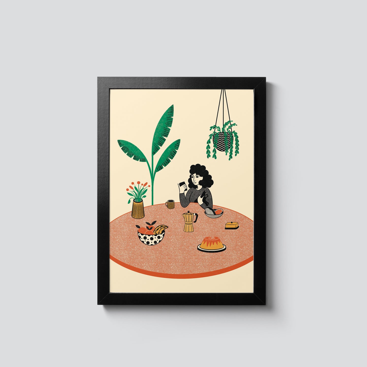 Breakfast Woman and Cat