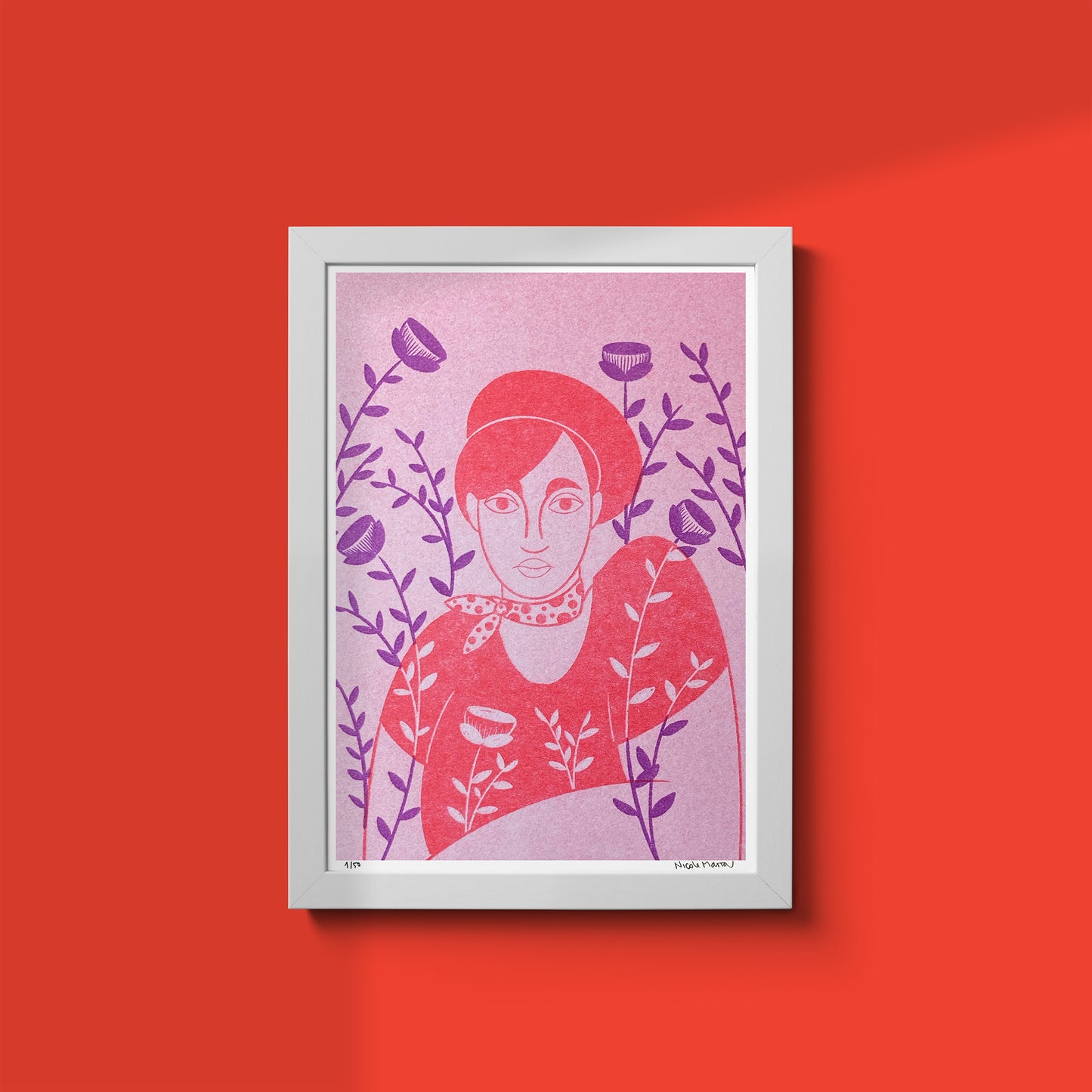 Limitierte Auflage A6 Riso-Druck – Begonienpflanze in Rosa und Blau | Signiert